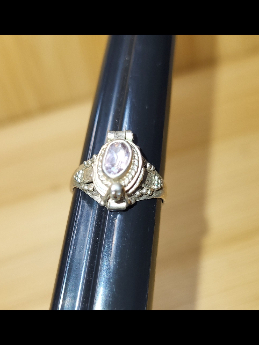 Vintage 925 Sterling Silver, Amethyst Poison Ring Sz 5 1/4